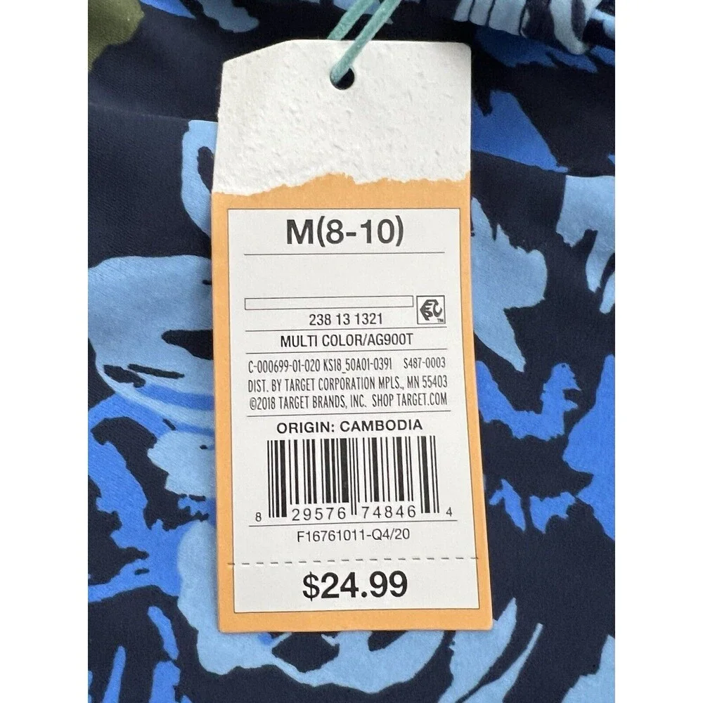 Kona Sol Women's Tankini Top Double Strap V-neck Floral Blue Size‎ MED